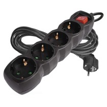 Hosszabbító 5 m / 4 aljzat / kapcsolós / fekete / PVC / 1,5 mm2
