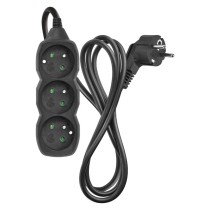 Przedłużacz 1,5 m / 3 gniazda / czarny / PVC / 1 mm2