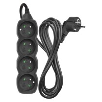 Przedłużacz 3 m / 4 gniazda / czarny / PVC / 1,5 mm2