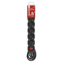 Steckdosenleiste 1,5 m / 6 Steckdosen / Schalter / schwarz / PVC / 1,5 mm2