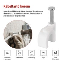 Kör alakú kábelbilincs 8 mm, fehér, 50 szt