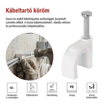 Kör alakú kábelbilincs 10 mm, fehér, 50 szt