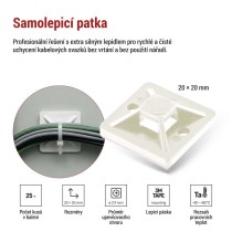 Samolepicí příchytka stahovacího pásku 20×20 mm, bílá, 25 ks
