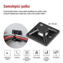 Samolepicí příchytka stahovacího pásku 30×30 mm, černá, 25 ks