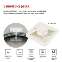 Samolepicí příchytka stahovacího pásku 30×30 mm, bílá, 25 ks