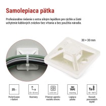 Samolepiaca príchytka sťahovacej pásky 30×30, biela, 25 ks
