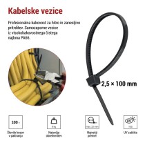 Vezica za kable 100×2,5, črna, 100 kos