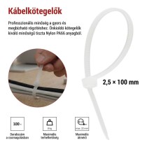 Kábelkötöző 100×2,5, fehér, 100 szt