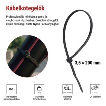Kábelkötöző 200×3,5, fekete, 100 szt
