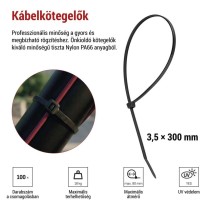 Kábelkötöző 300×3,5, fekete, 100 szt