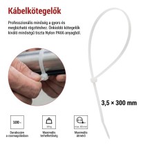 Kábelkötöző 300×3,5, fehér, 100 szt