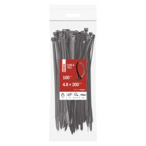 Kábelkötöző 200×4,8, fekete, 100 szt