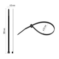 Stahovací páska 200×4,8 mm, černá, 100 ks