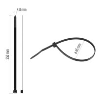 Stahovací páska 250×4,8 mm, černá, 100 ks