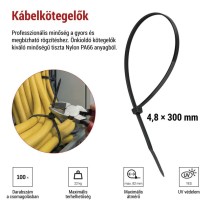 Kábelkötöző 300×4,8, fekete, 100 szt