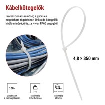 Kábelkötöző 350×4,8, fehér, 100 szt