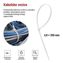Vezica za kable 350×4,8, bela, 100 kos