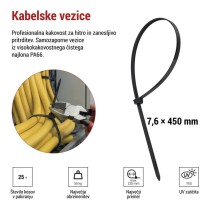Vezica za kable 450×7,6, črna, 25 kos