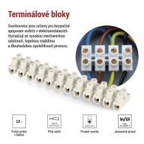Šroubová svorkovnice 12× 2,5–4 mm2, 450 V, bílá