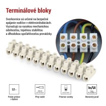 Skrutková svorkovnica 12× 2,5–4 mm2, 450 V, biela