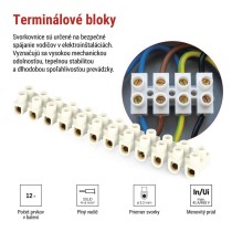 Skrutková svorkovnica 12× 4–6mm2, 450 V, biela
