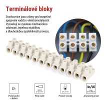 Šroubová svorkovnice 12× 6–10 mm2, 450 V, bílá