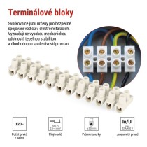 Šroubová svorkovnice 12× 2,5–4mm2, 450 V, bílá, 10 ks