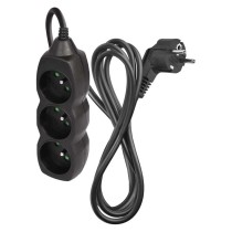 Przedłużacz 2 m / 3 gniazda / czarny / PVC / 1 mm2