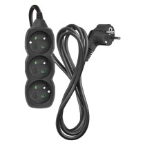 Przedłużacz 2 m / 3 gniazda / czarny / PVC / 1 mm2