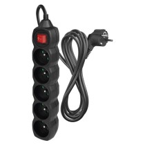 Prodlužovací kabel 3 m / 5 zásuvek / s vypínačem / černý / PVC / 1,5 mm2