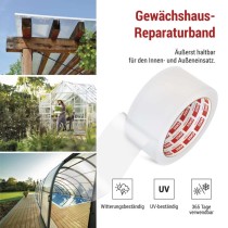 Reparaturklebeband für Polycarbonat und Glas, 25 m × 50 mm, transparent