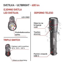 CREE LED Polnilna svetilka kovinska Ultibright 80, 600lm