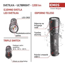 CREE LED Polnilna svetilka kovinska Ultibright 90, 1200lm
