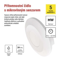 Mikrovlnné čidlo přítomnosti IP20 24GHZ 2000W bílé