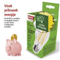 LED žarnica Filament A60 A CLASS / E27 / 7,2 W (100 W) / 1521 lm / toplo bela