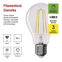 LED žiarovka Filament A60 / E27 / 11W (100W) / 1521 lm / neutrálna biela / stmievateľná