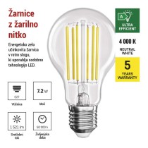 LED žarnica Filament A60 A CLASS / E27 / 7,2 W (100 W) / 1521 lm / nevtralno bela