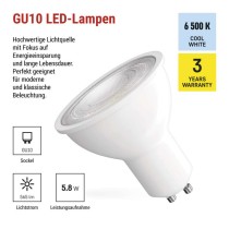 LED Lampe Classic MR16 Weiß/ GU10 / 5,8 W (75 W) / 565lm / KaltWeiß