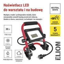 Naświetlacz LED ELION 20W, czerwony-czarny, IP65, 3000 lm, neutralna biel