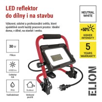 LED reflektor ELION 30W, červeno-černý, IP65, 4800 lm, neutrální bílá
