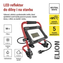 LED reflektor ELION 50W, červeno-černý, IP65, 8000 lm, neutrální bílá