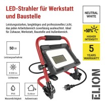 LED reflektor ELION 50W, rot-schwarz, IP65, 8000 lm, neutralweiß