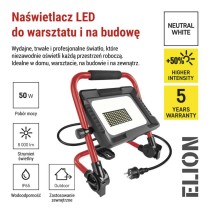 Naświetlacz LED ELION 50W, czerwony-czarny, IP65, 8000 lm, neutralna biel