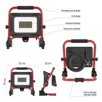 LED reflektor ELION 50W, červeno-černý, IP65, 8000 lm, neutrální bílá