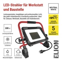 LED reflektor ELION 100W, rot-schwarz, IP65, 16 000 lm, neutralweiß