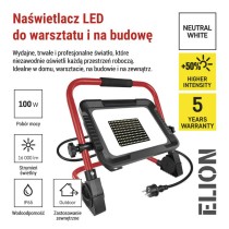 Naświetlacz LED ELION 100W, czerwony-czarny, IP65, 16 000 lm, neutralna biel
