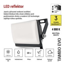 LED reflektor TAMBO EVO, 10 W, 1000 lm, IP65, černý