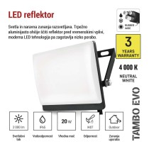 LED reflektor TAMBO EVO, 20 W, 2000 lm, IP65, črna