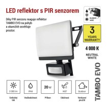 LED reflektor TAMBO EVO  se senzorem pohybu, 20 W, 2000 lm, IP65, černý