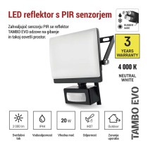LED reflektor TAMBO EVO s senzorjem gibanja, 20 W, 2000 lm, IP65, črna
